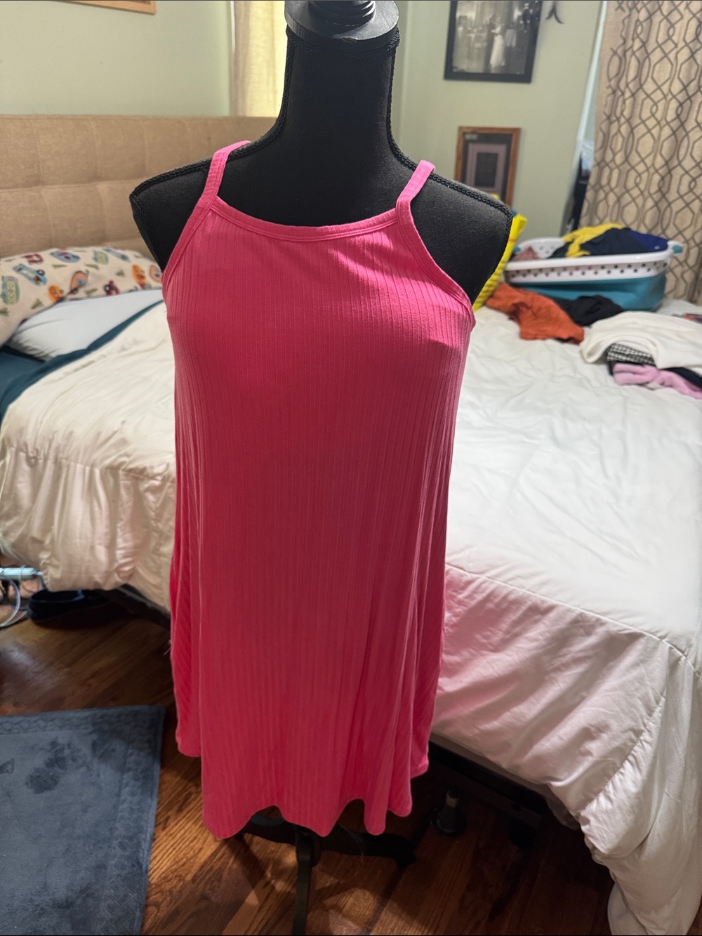 Hot Pink Ribbed Tank Swing Dress